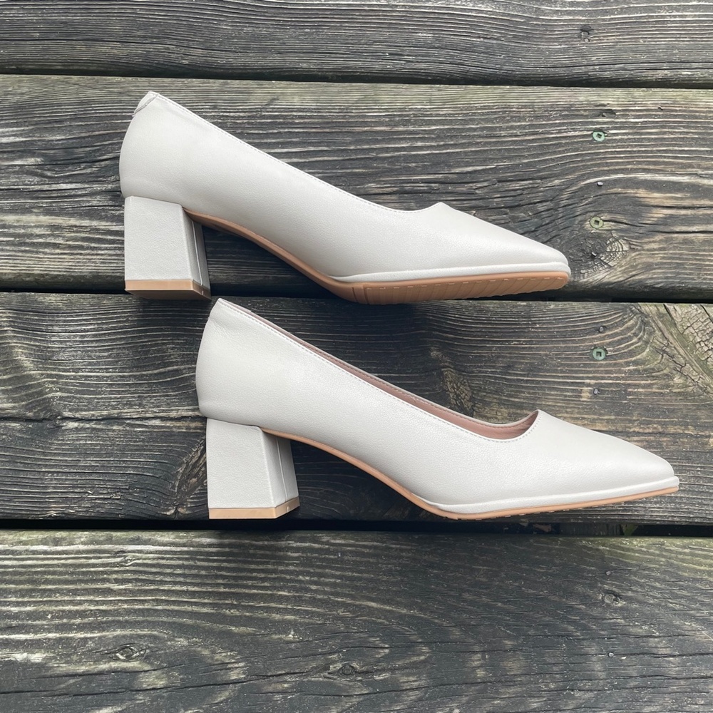 Light Cream Low Heel Square Toe Shoes (Women's size 9)